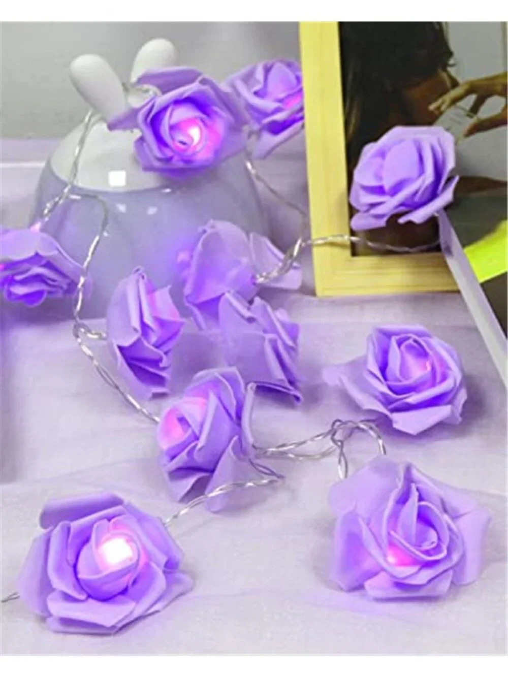 Purple Rose String Lights LED Battery Fairy Lights Valentines Bedroom Decor